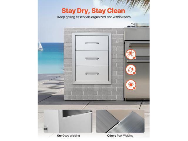 Outdoor Kitchen Drawers 16/' W x 21.5/' H x 18/' D, Flush Mount Triple Access BBQ Drawers with Stainless Steel Handle, BBQ Island Drawers for...