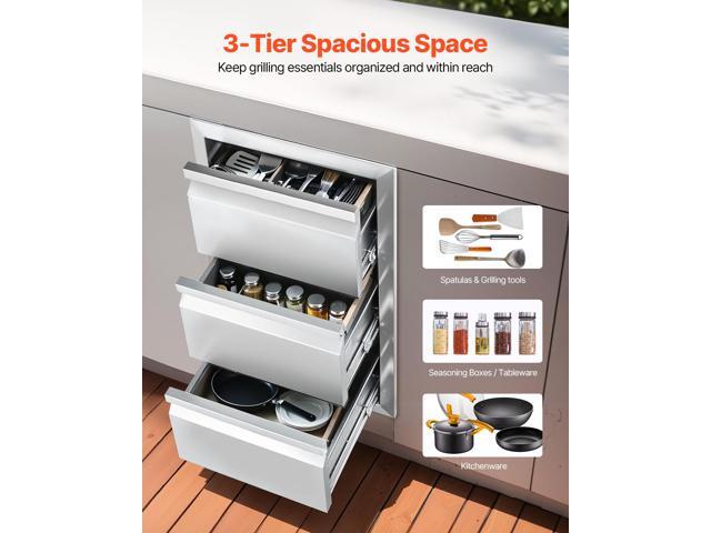 Outdoor Kitchen Drawers 14.7/' W x 25.4/' H x 18.7/' D, Box Frame Style Flush Mount BBQ Drawers with Stainless Steel Handle, BBQ Island Drawers for...