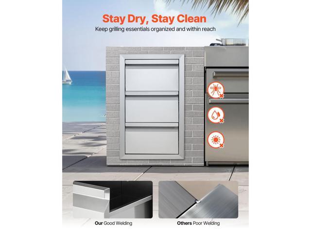 Outdoor Kitchen Drawers 14.7/' W x 25.4/' H x 18.7/' D, Box Frame Style Flush Mount BBQ Drawers with Stainless Steel Handle, BBQ Island Drawers for...