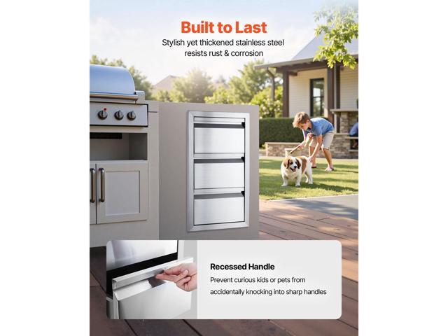Outdoor Kitchen Drawers 14.7/' W x 25.4/' H x 18.7/' D, Box Frame Style Flush Mount BBQ Drawers with Stainless Steel Handle, BBQ Island Drawers for...