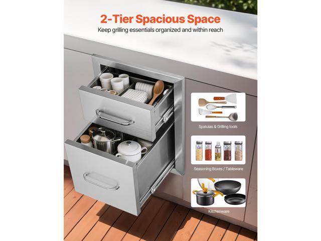 Outdoor Kitchen Drawers 13/' W x 20.4/' H x 20.8/' D, Flush Mount Double BBQ Access Drawers with Stainless Steel Handle, BBQ Island Drawers for...