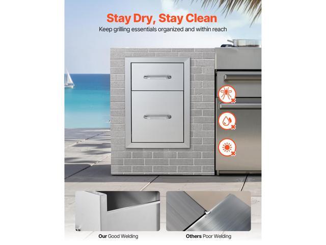 Outdoor Kitchen Drawers 13/' W x 20.4/' H x 20.8/' D, Flush Mount Double BBQ Access Drawers with Stainless Steel Handle, BBQ Island Drawers for...