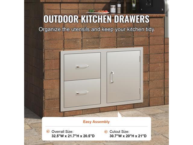 Outdoor Kitchen Door Drawer Combo 32.5/' W x 21.6/' H x 20.5/'/'D, Access Door/Double Drawers with Paper Towel Rack, BBQ Island Drawers with...