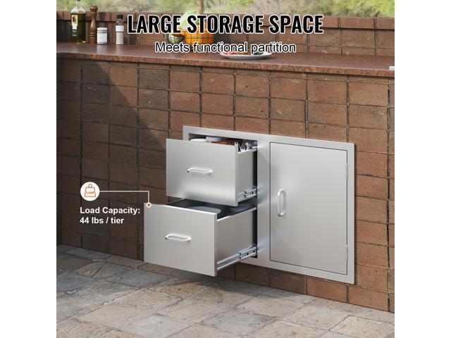 Outdoor Kitchen Door Drawer Combo 32.5/' W x 21.6/' H x 20.5/'/'D, Access Door/Double Drawers with Paper Towel Rack, BBQ Island Drawers with...