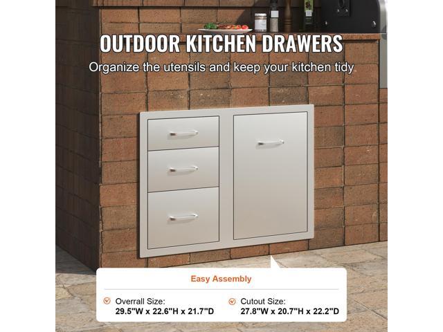 Outdoor Kitchen Door Drawer Combo 29.5/' W x 22.6/' H x 21.7/'/'D, Access Door/Triple Drawers with Propane Drawer and Adjustable Garbage Ring,...
