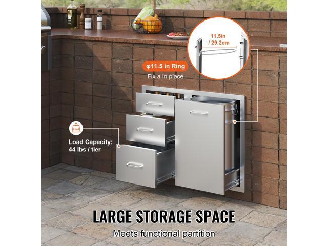 Outdoor Kitchen Door Drawer Combo 29.5/' W x 22.6/' H x 21.7/'/'D, Access Door/Triple Drawers with Propane Drawer and Adjustable Garbage Ring,...