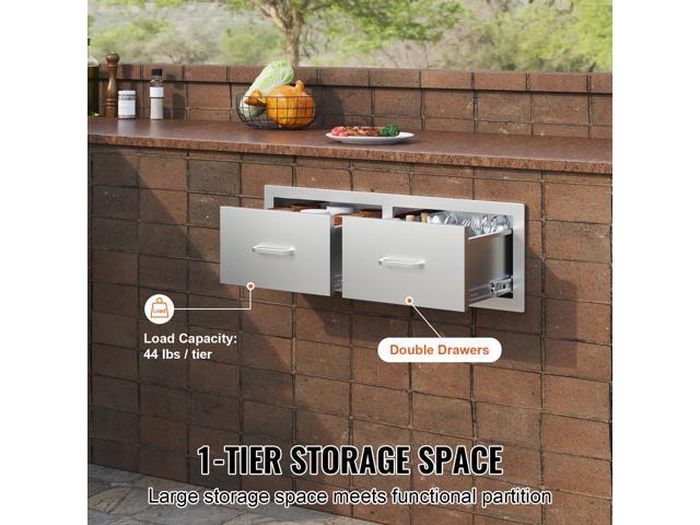 Outdoor Kitchen Drawers 30/' W x 10/' H x 20/' D, Horizontal Double BBQ Access Drawers Stainless Steel with Handle, BBQ Island Drawers for Outdoor...