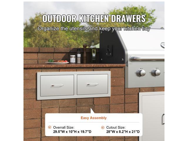 Outdoor Kitchen Drawers 30/' W x 10/' H x 20/' D, Horizontal Double BBQ Access Drawers Stainless Steel with Handle, BBQ Island Drawers for Outdoor...