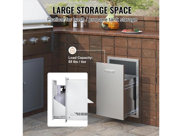 BuoQua Stainless Steel Storage Drawer Outdoor Kitchen Propane Tank Drawer Built-in Trash Drawer 16 x 22 x 16 Inch Propane Tank Trash Drawer for...