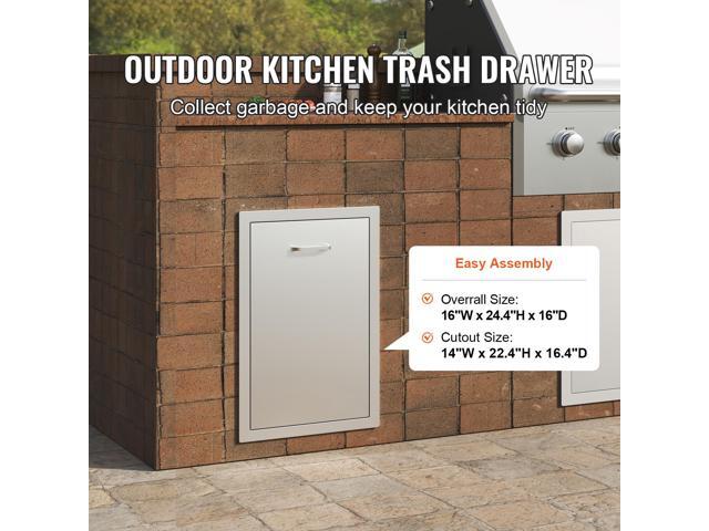 BuoQua Stainless Steel Storage Drawer Outdoor Kitchen Propane Tank Drawer Built-in Trash Drawer 16 x 22 x 16 Inch Propane Tank Trash Drawer for...