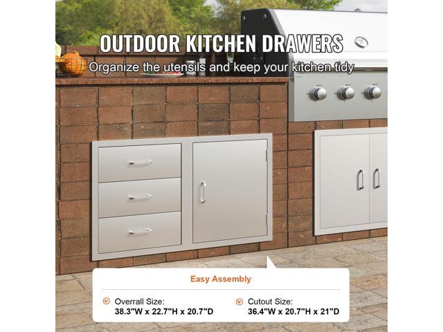 Outdoor Kitchen Door Drawer Combo 38.1/'/'W x 22.6/'/'H x 20.8/'/'D, BBQ Access Door/Triple Drawers Combo with Stainless Steel Handles, Perfect for...