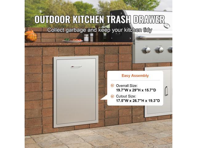 Pull Out Trash Drawer 19.7W x 26.5H Inch Outdoor Kitchen Drawers Stainless Steel with Trash Bag Ring for BBQ Island or Grill Station