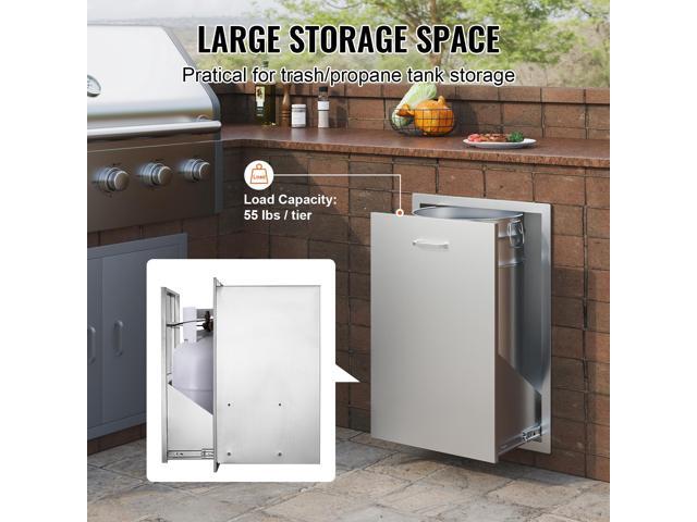 Pull Out Trash Drawer 19.7W x 26.5H Inch Outdoor Kitchen Drawers Stainless Steel with Trash Bag Ring for BBQ Island or Grill Station