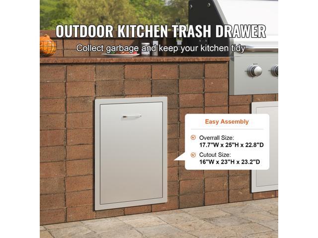Pull Out Trash Drawer 17.7x22.8 Inch Raised Style Trash Bin with Pull-Out Tray Stainless Steel Trash Drawer with Handle for Outdoor Kitchen BBQ...