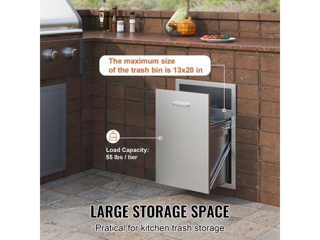 Pull Out Trash Drawer 17.7x22.8 Inch Raised Style Trash Bin with Pull-Out Tray Stainless Steel Trash Drawer with Handle for Outdoor Kitchen BBQ...