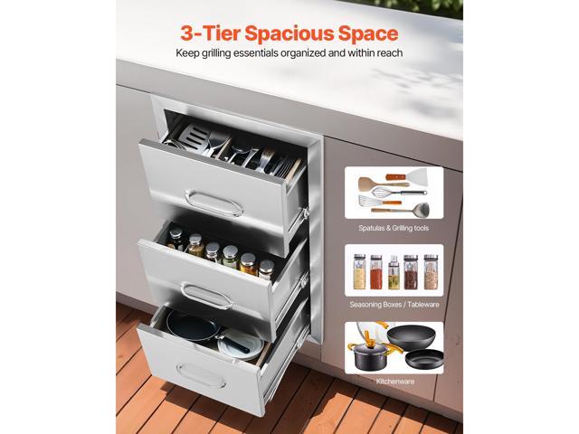 Outdoor Kitchen Drawers 16/' W x 28.5/' H x 20.5/' D, Flush Mount Triple Access BBQ Drawers Stainless Steel with Handle, BBQ Island Drawers for...