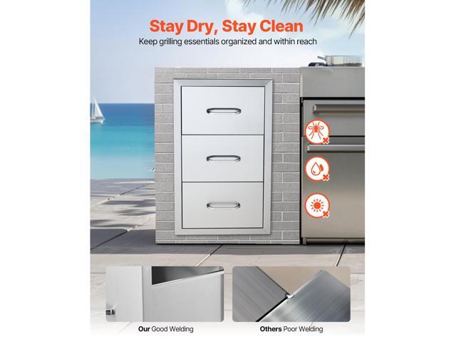 Outdoor Kitchen Drawers 16/' W x 28.5/' H x 20.5/' D, Flush Mount Triple Access BBQ Drawers Stainless Steel with Handle, BBQ Island Drawers for...