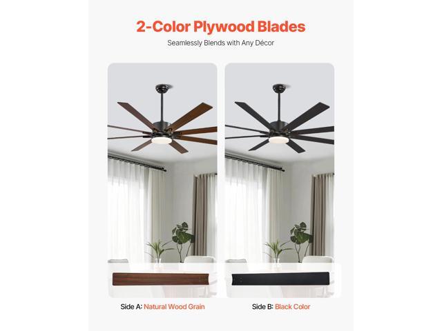 VEVOR 72 Inch Ceiling Fan with Light, 6-Speed Remote Control, Dimmable 3-Color Temperature, Reversible DC Motor, Modern Low Profile Flush Mount Fan...