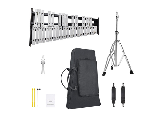 VEVOR 32 Note Glockenspiel Xylophone Bell Kit, Professional Percussion Instrument Set with Mallets, Drum Sticks, Music Stand, Adjustable Stand and...
