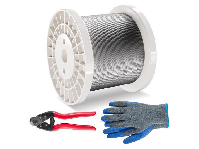 Wire Rope Kit, 1/8' 600 ft 316 Stainless Steel Cable with Cutter and Gloves, 1600 lbs Breaking Strength, 7x7 Strands Construction Marine Aircraft...