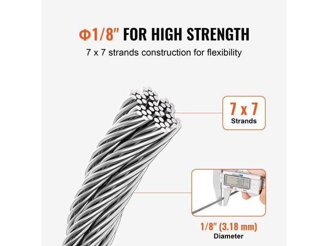 Wire Rope Kit, 1/8' 600 ft 316 Stainless Steel Cable with Cutter and Gloves, 1600 lbs Breaking Strength, 7x7 Strands Construction Marine Aircraft...