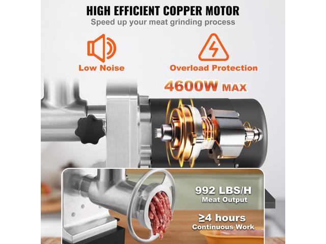 Electric Meat Grinder, 992 Lb/H Capacity, 1100W (4600W MAX) Industrial Meat Mincer with 2 Blade, 3 Grinding Plates, Sausage Maker & Kubbe Kit...