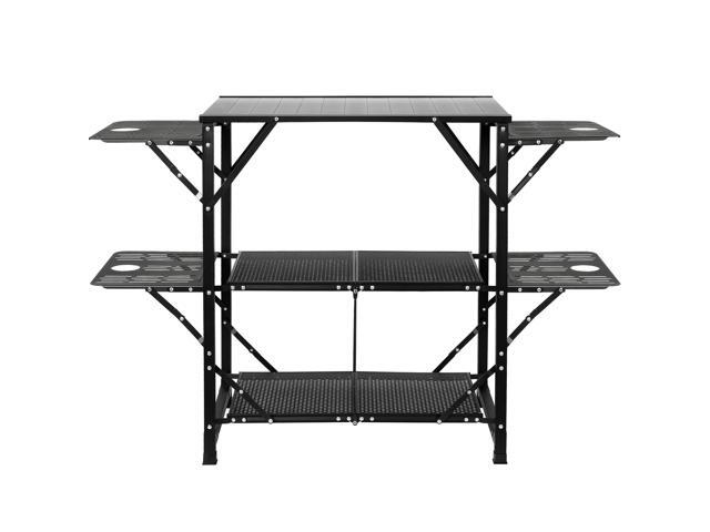Camping Kitchen Table, One-piece Folding Portable Cook Station with A Carrying Bag, Aluminum Camping Table 4 Iron Side Tables & 2 Shelves, Ideal...