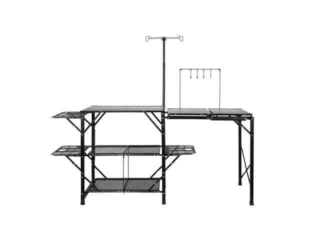 VEVOR Camping Kitchen Table, One-piece Folding Portable Cook Station with A Carrying Bag, Long Aluminum Camping Table 3 Side Tables, 2 Shelves & A...
