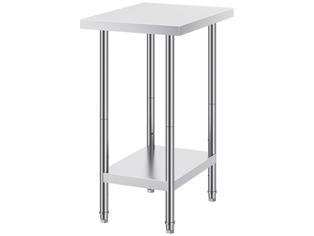 VEVOR Stainless Steel Prep Table, 24 x 18 x 34 Inch, Heavy Duty Metal Worktable with 3 Adjustable Height Levels, Commercial Workstation for Kitchen...