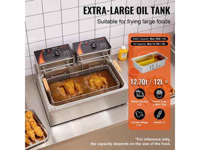 Commercial Deep Fryer, 3000W Electric Turkey Fryer with 3 Removable Baskets, Large Capacity 18Qt / 17L Stainless Steel Countertop Single Oil Fryer,...