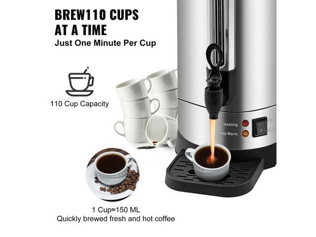 Commercial Coffee Urn, 110 Cups Stainless Steel Large Coffee Dispenser, 1500W 110V Electric Coffee Maker Urn For Quick Brewing, Hot Water Urn with...