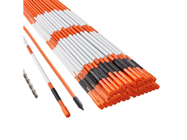 Driveway Markers, 100 PCS 48 inch, 0.4 inch Diameter, Orange Fiberglass Poles Snow Stakes with Reflective Tape, 12' Steel Drill Bit & Protection...