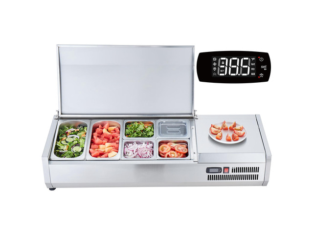 Refrigerated Condiment Prep Station, 135 W Countertop Refrigerated Condiment Station, with 2 1/3 Pans & 4 1/6 Pans, 304 Stainless Body and PC Lid,...