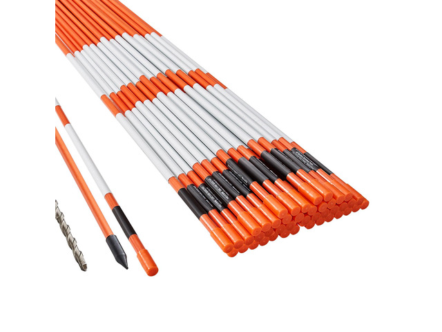Driveway Markers, 50 PCS 48 inch, 0.31 inch Diameter, Orange Fiberglass Poles Snow Stakes with Reflective Tape, 12' Steel Drill Bit & Protection...