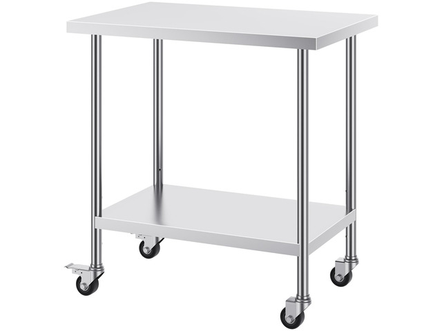 VEVOR Stainless Steel Work Table 24 x 36 x 38 Inch, with 4 Wheels, 3 Adjustable Height Levels, Heavy Duty Food Prep Worktable for Commercial...