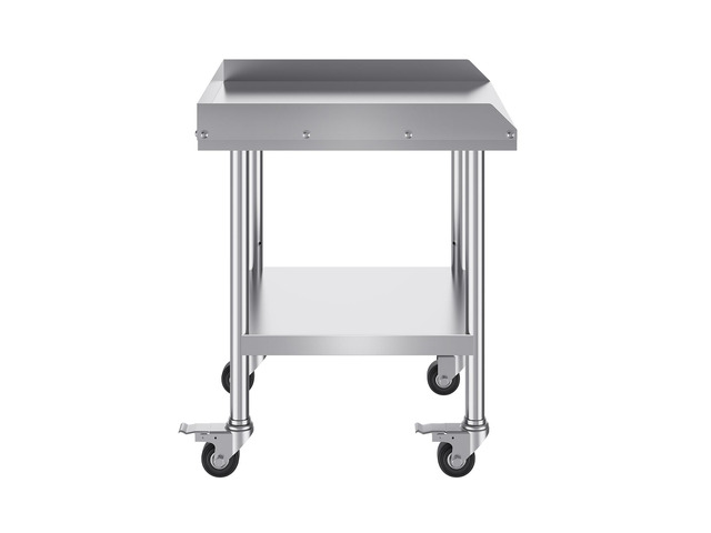 Stainless Steel Work Table, 24 x 24 x 30 Inch Commercial Food Prep Worktable with 4 Wheels, Casters, 3-Sided Backsplash Heavy Duty Prep Worktable,...