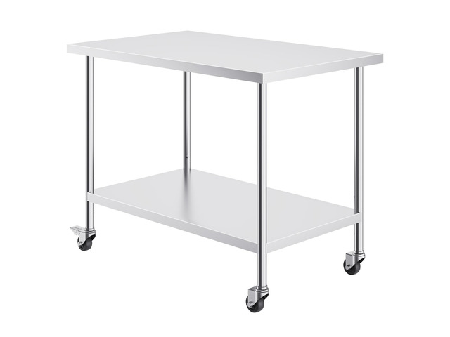 VEVOR Stainless Steel Work Table 30 x 48 x 38 Inch, with 4 Wheels, 3 Adjustable Height Levels, Heavy Duty Food Prep Worktable for Commercial...