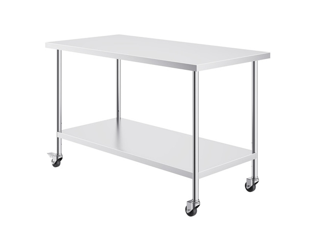 Stainless Steel Work Table 30 x 60 x 38 Inch, with 4 Wheels, 3 Adjustable Height Levels, Heavy Duty Food Prep Worktable for Commercial Kitchen...