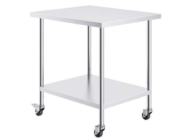 VEVOR Stainless Steel Work Table 30 x 36 x 38 Inch, with 4 Wheels, 3 Adjustable Height Levels, Heavy Duty Food Prep Worktable for Commercial...