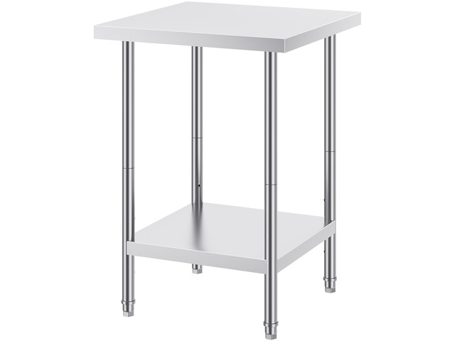 VEVOR Stainless Steel Prep Table, 24 x 24 x 34 Inch, Heavy Duty Metal Worktable with 3 Adjustable Height Levels, Commercial Workstation for Kitchen...