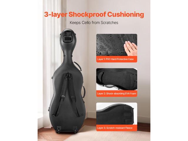 4/4 Full Size Cello Case, Composite Carbon Fiber, Lightweight Portable Travel Carrying Bag, with Plush Lining, Dual Shoulder Straps, Anti-Scratch,...