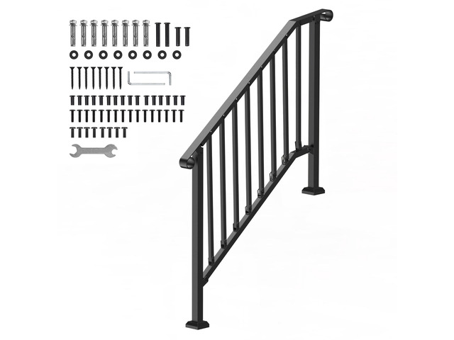VEVOR 3-4 Step Handrails for Outdoor for Seniors Porch Deck Black Retro Arch