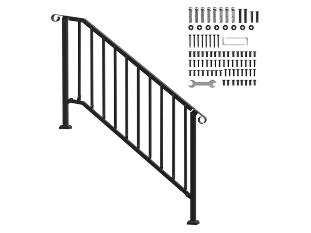 VEVOR 5-6 Step Handrails for Outdoor for Seniors Porch Deck Black Retro Arch