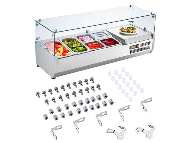 Refrigerated Condiment Prep Station, 135 W Countertop Refrigerated Condiment Station, with 2 1/3 Pans & 4 1/6 Pans, 304 Stainless Body and PC Lid,...