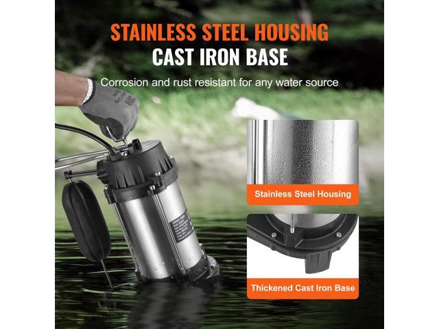 Submersible Sewage Pump, 0.75HP 5000 GPH, Cast Iron Sewage Water Pump with 28 ft Lift 10 ft Power Cord and Automatic Float Switch, Stainless Steel...