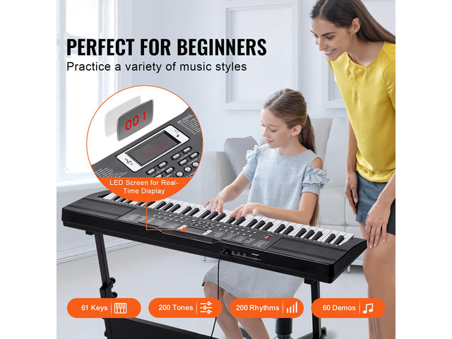 VEVOR 61 Key Digital Keyboard Piano, 200 Tones 200 Rhythms, Electric Portable Piano Keyboard Kit with 60 Demo Songs Built-In Dual Speakers...
