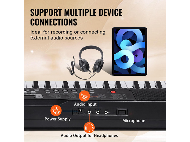 VEVOR 61 Key Digital Keyboard Piano, 200 Tones 200 Rhythms, Electric Portable Piano Keyboard Kit with 60 Demo Songs Built-In Dual Speakers...