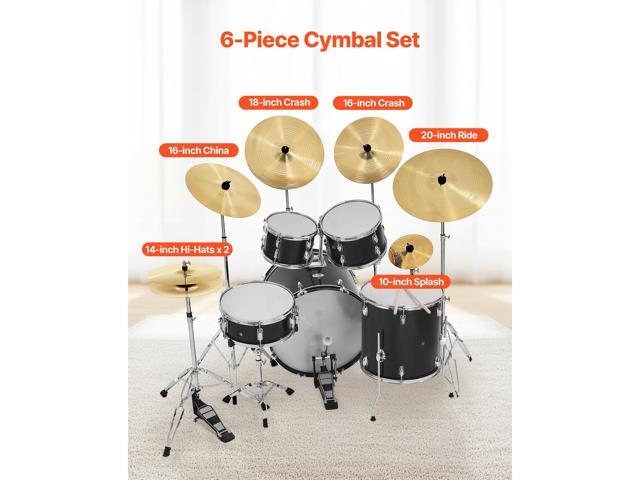 Cymbal Pack, 6 Pieces Cymbals for Drum Set, Alloy Cymbals Drum Set Includes 14-inch Hi-Hats, 16-inch Crash, 18-inch Crash, 20-inch Ride, 10-inch...