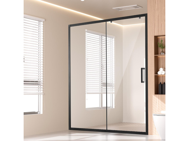 Semi-frameless Shower Door 57.7-59 x 70 in Tempered Glass 1/4 in Matte Black