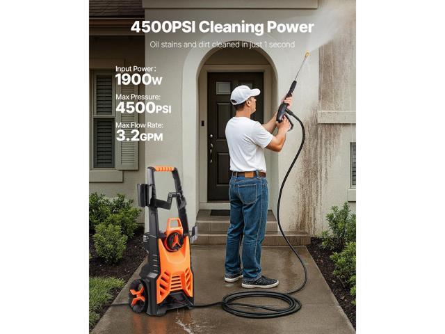 Electric Pressure Washer, Max 4500 PSI and 3.2 GPM, High Power Pressure Cleaning Machine with 4 Quick Connect Nozzles and a Foam Cannon, Ideal for...